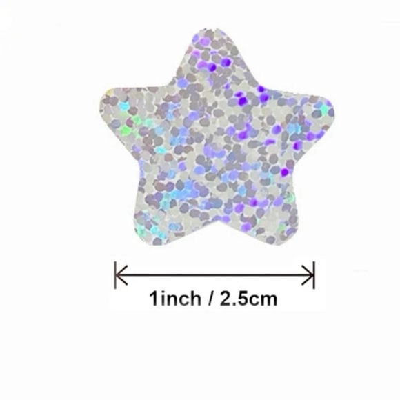 Holographic Silvery Star Stickers Self Adhesive Metallic Glitter Foil 1" - Picture 10 of 10
